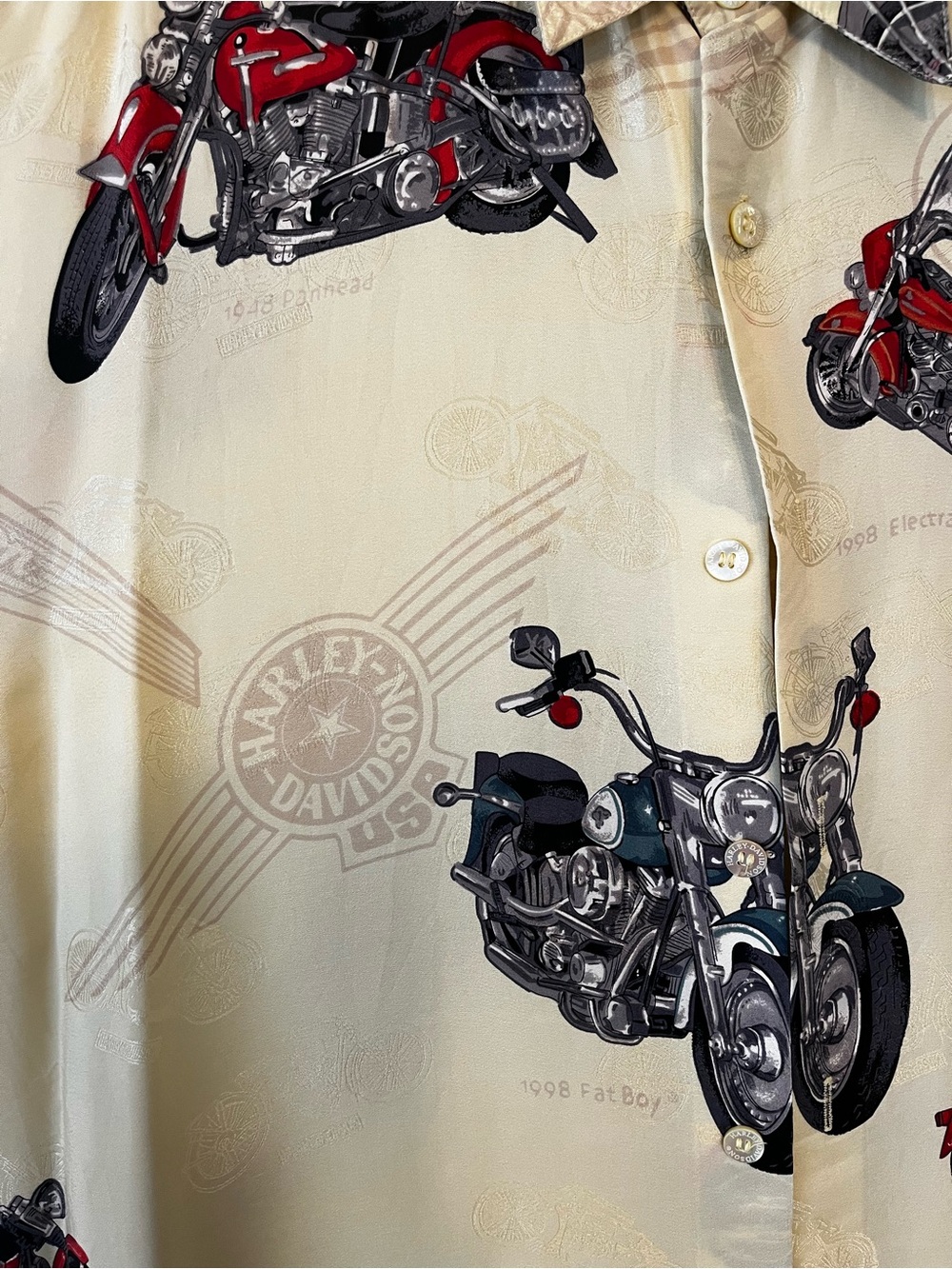 Harley-Davidson Men's Cream Motorcycle Print Button-Up Shirt - Picture 4 of 5